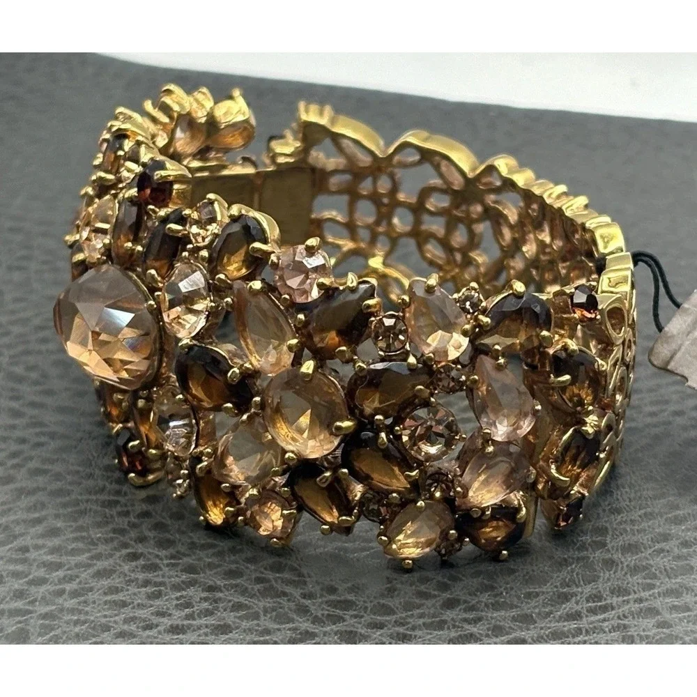 VTG Carolee Champagne Crystal Rhinestone Chunky Wide Statement Bracelet With Tag